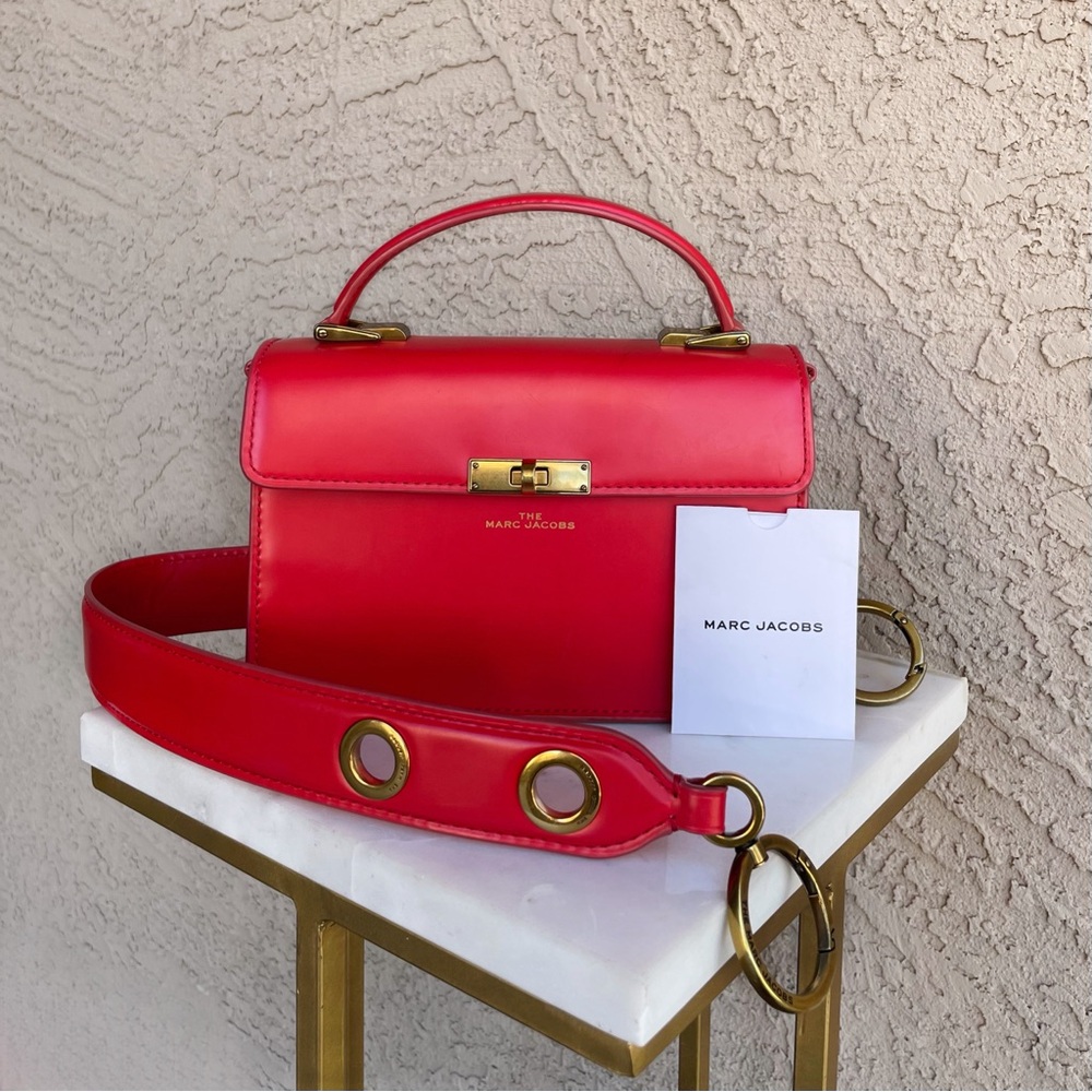 MARC JACOBS Red Smooth Leather Crossbody Flap Satchel Downtown Shoulder Bag - Picture 3 of 17